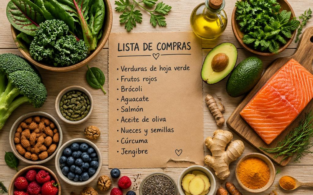 Lista de compras antiinflamatoria con alimentos saludables